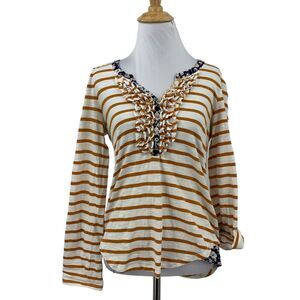 Postmark Top Womens XS Extra Small Multi Henley Striped Ruffle Bib Anthropologie